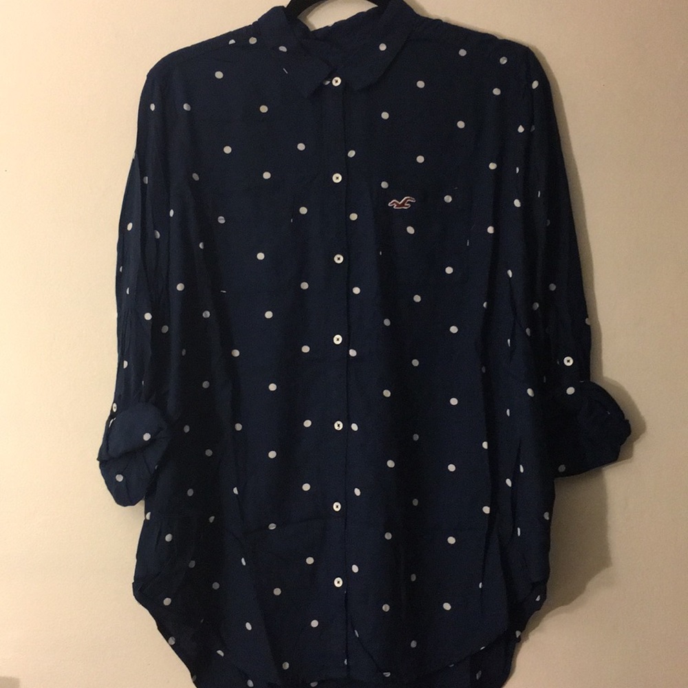 NWOT polka dot navy button down top